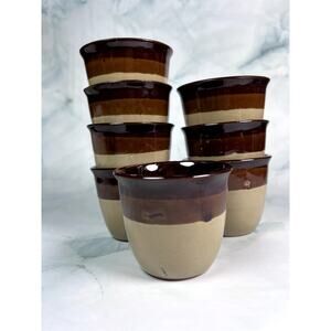 Set of 8 MCM Tricolor Ceramic Pudding Bowls – Mid-Century Modern Brown & Tan